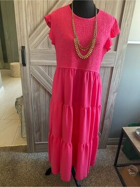 Bright Pink Tiered Maxi Dress